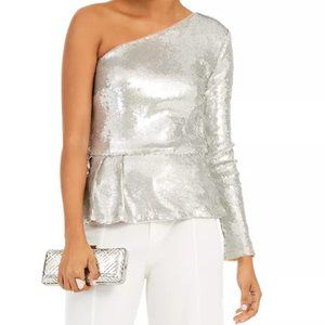 INC One-Shoulder Sequined Peplum Top